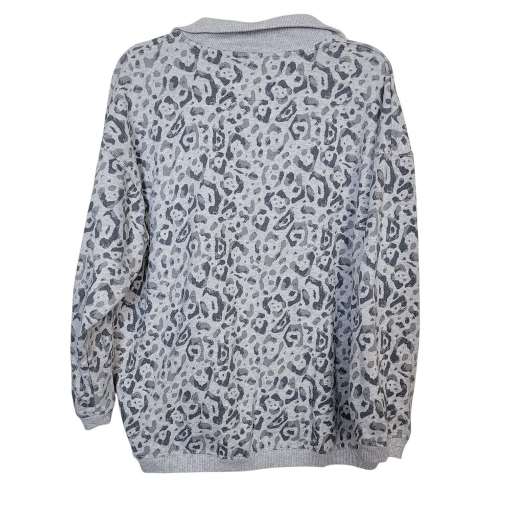 Aerie Cheetah Print 1/4 Zip Oversized Sweatshirt White Gray Women's Size Small - Picture 4 of 10